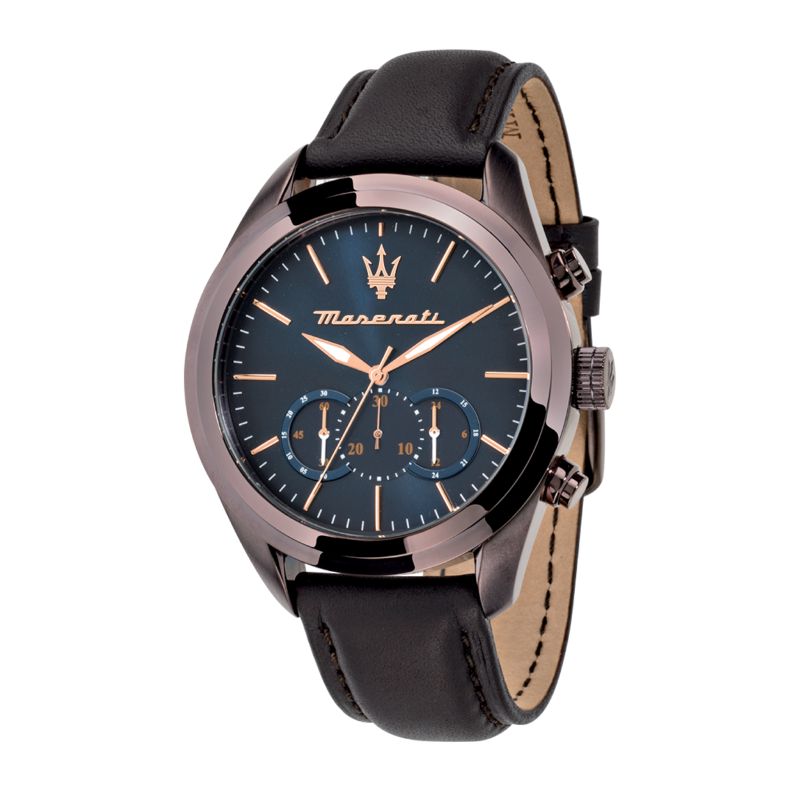 Montre MASERATI pour homme en AcierCuir Véritable en forme de rond de forme Rond, couleur : BLEU, SUNRAY, fonctionnalités : 10 ATM - 0.090 g - taille