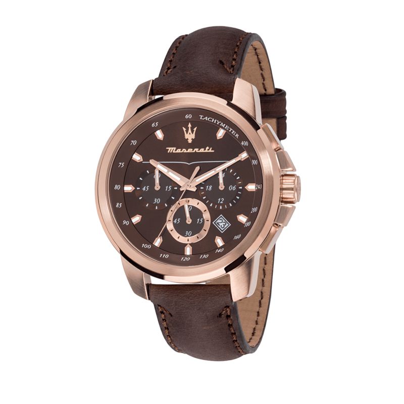 Montre MASERATI pour homme en AcierCuir Véritable en forme de rond de forme Rond, couleur : MARRON, SUNRAY, fonctionnalités : 5 ATM - 0.079 g - taill