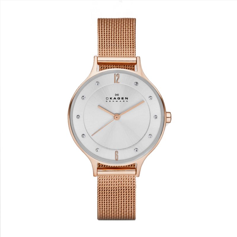 Montre SKAGEN DENMARK pour femme en AcierAcier serti de cristal en forme de round de forme Rond, couleur : ARGENT, SUNRAY, fonctionnalités : 3 ATM -