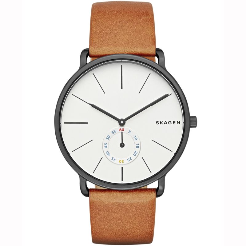 Montre SKAGEN DENMARK pour homme en AcierCuir Véritable en forme de round de forme Rond, couleur : BLANC, fonctionnalités : 5 ATM - taille : #null# -