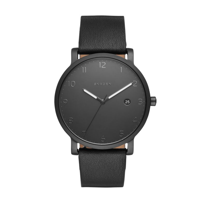Montre SKAGEN DENMARK pour homme en AcierCuir Véritable en forme de round de forme Rond, couleur : NOIR, BRILLANT, fonctionnalités : 5 ATM - taille :