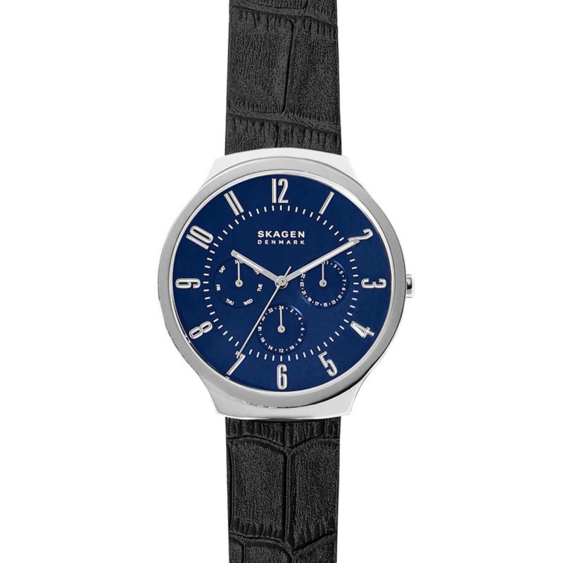 Montre SKAGEN DENMARK pour homme en AcierCuir Véritable en forme de rond de forme Rond, couleur : BLEU, fonctionnalités : 5 ATM - SKW6535
