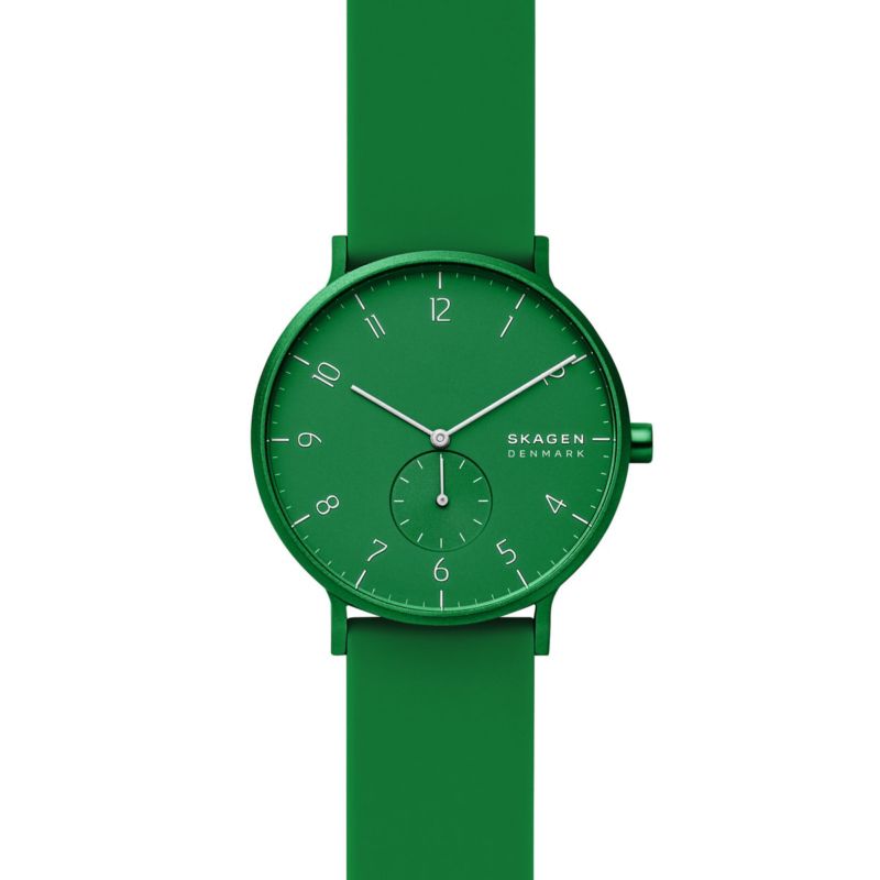 Montre SKAGEN DENMARK pour homme en AluminiumSilicium en forme de rond de forme Rond, couleur : Vert, finition : Sunray, fonctionnalités : 3 ATM - tai
