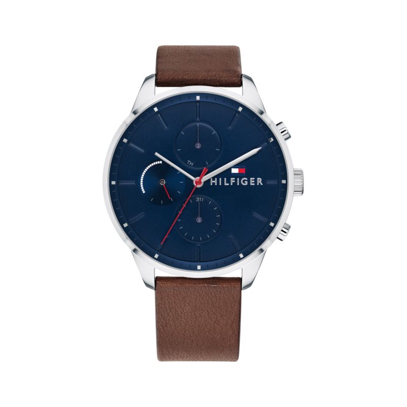 Montre TOMMY HILFIGER pour homme en Cuir en forme de rond de forme Rond, couleur : BLEU, fonctionnalités : 5 ATM - 0.100 g - taille : #null# - 179148