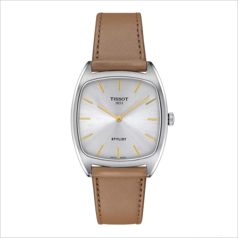 Montre TISSOT pour femme ou homme en AcierCuir Véritable de forme Carré, couleur : ARGENT, fonctionnalités : 5 ATM - T1599091603100